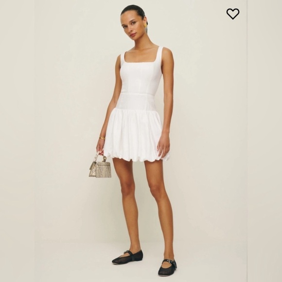NWT Reformation Delia Linen Sleeveless Bubble Hem Mini Dress White - Picture 6 of 14